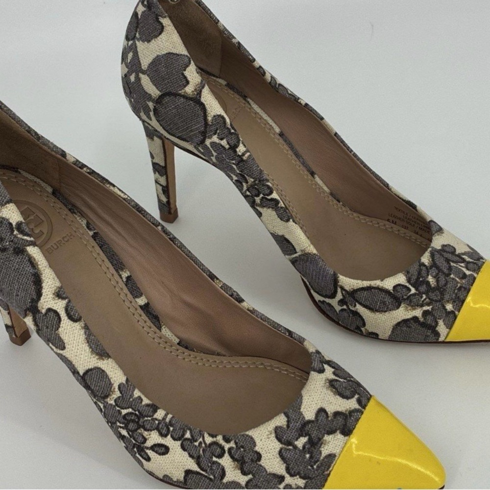 Tory Burch Floral Print Cap Toe Pumps – Yellow Pointed Toe Heels – Size 5M